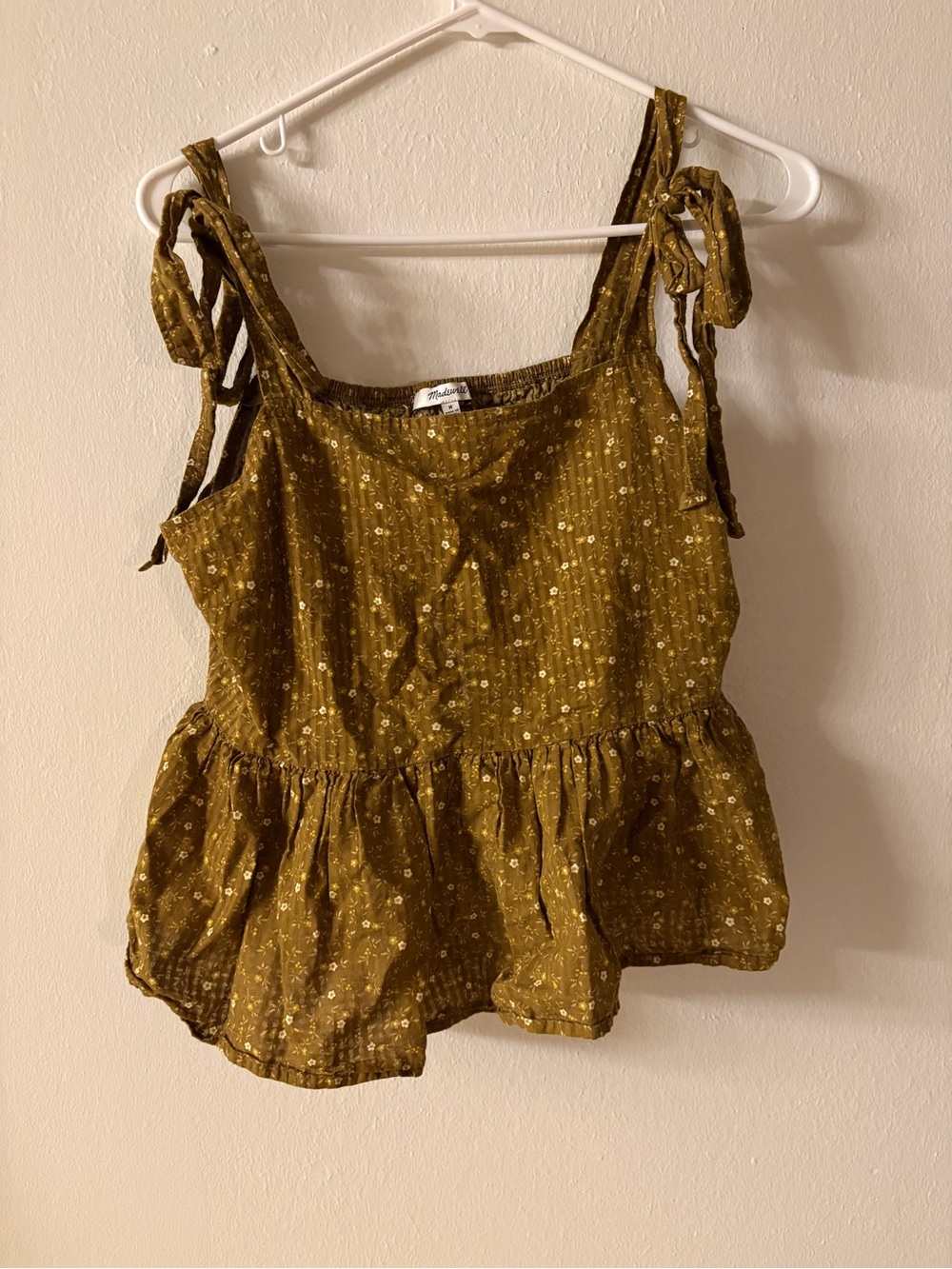 Madewell Tie-Shoulder Peplum Tank Top - Olive Green